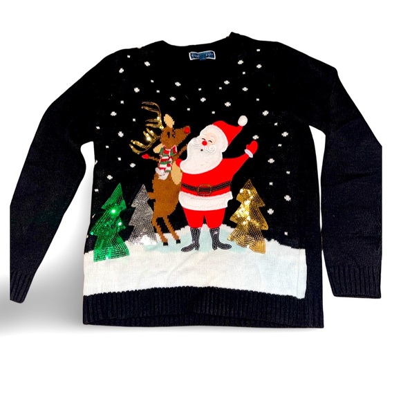 Ugly Christmas Santa and Reindeer Sequined Sweater: Karen Scott: Medium - Picture 1 of 3